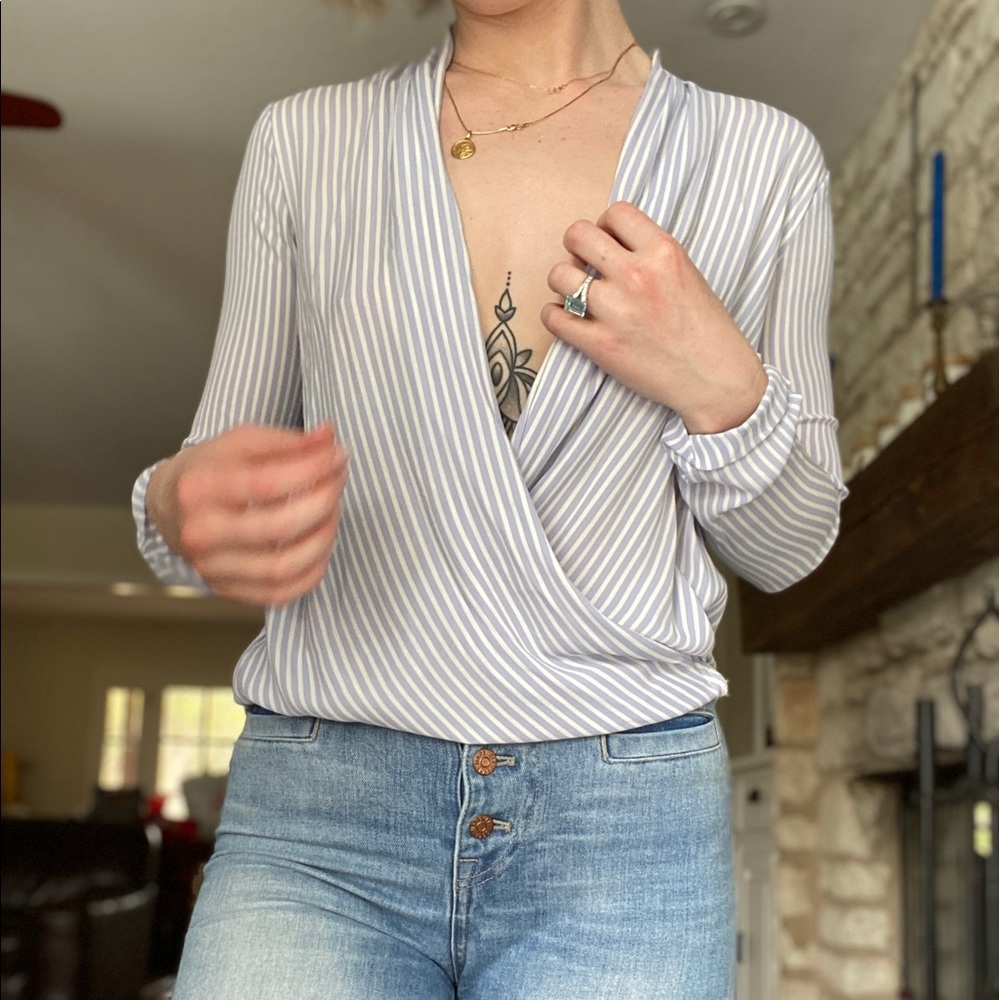 Ann Taylor Blue & White Striped Blouse